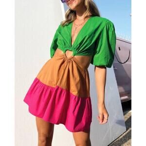 Never Fully Dressed Watermelon Heart Cut-Out Mini Dress Multi Size 6